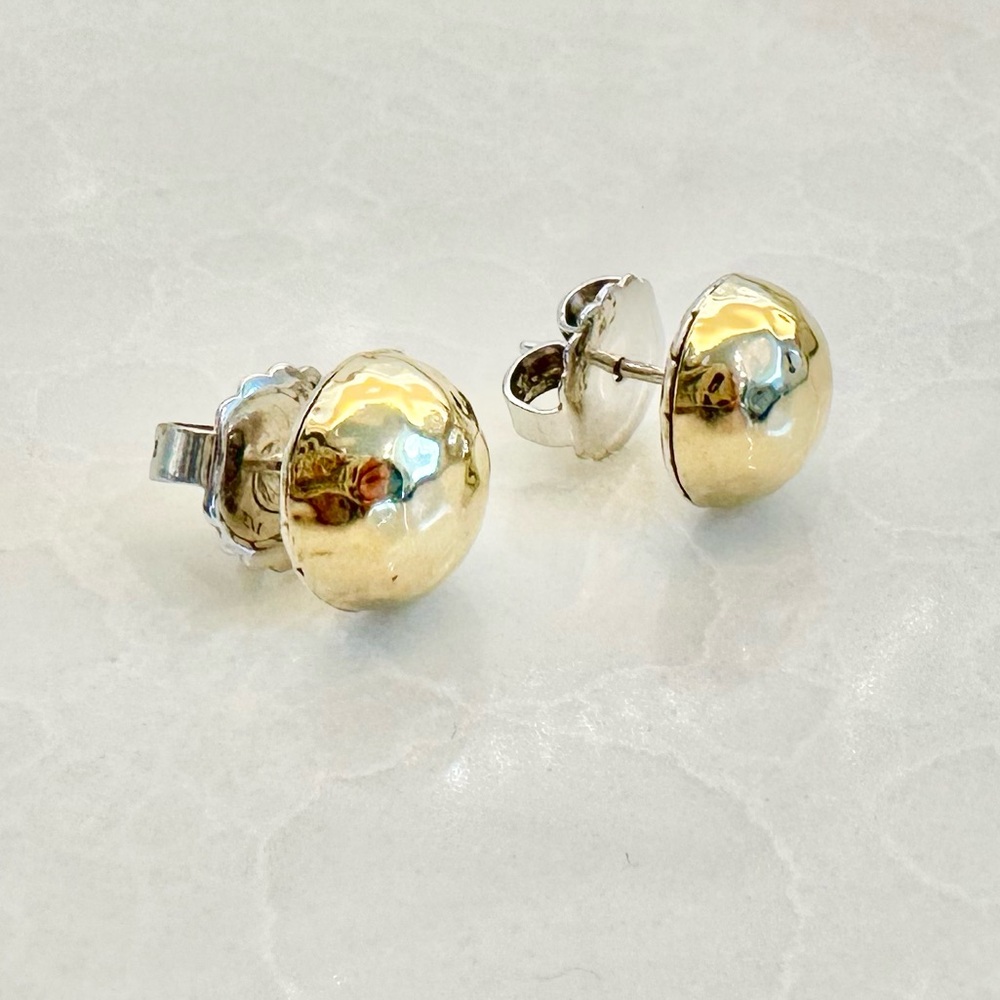 John Hardy 18k Gold & Sterling Hammered Stud Earrings-Like New